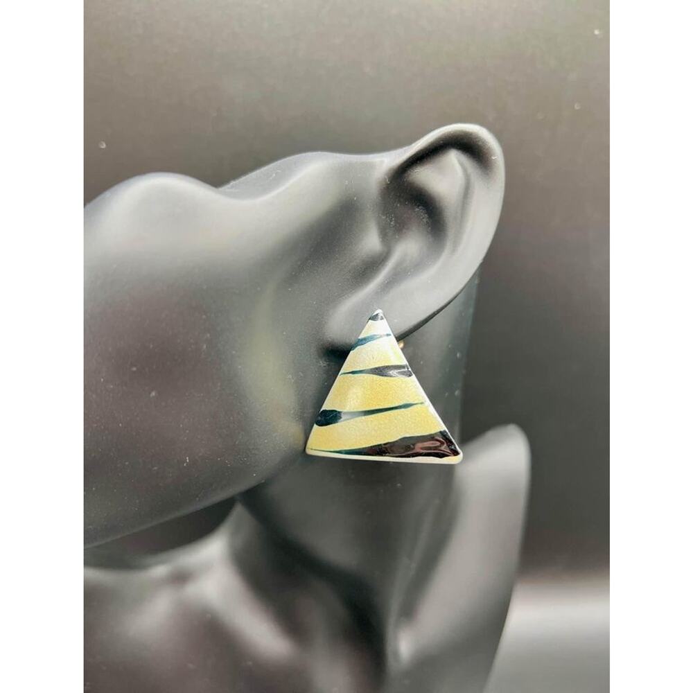 Vintage 1980’s Handpainted Bold Geometric Triangle Stud Earrings